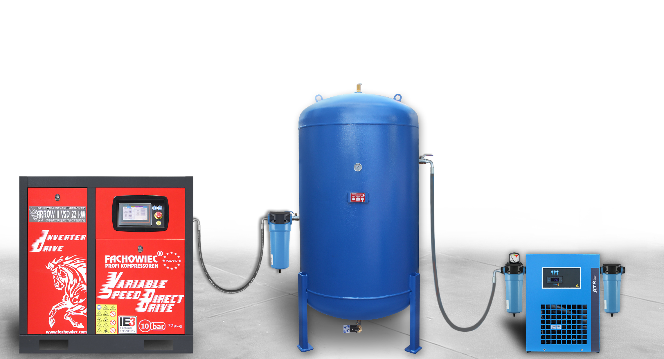 ARROW II sprężarka śrubowa VSD 22 kW 1160-3000 l/min. 10bar + zbiornik 1000l + separator + osprzęt