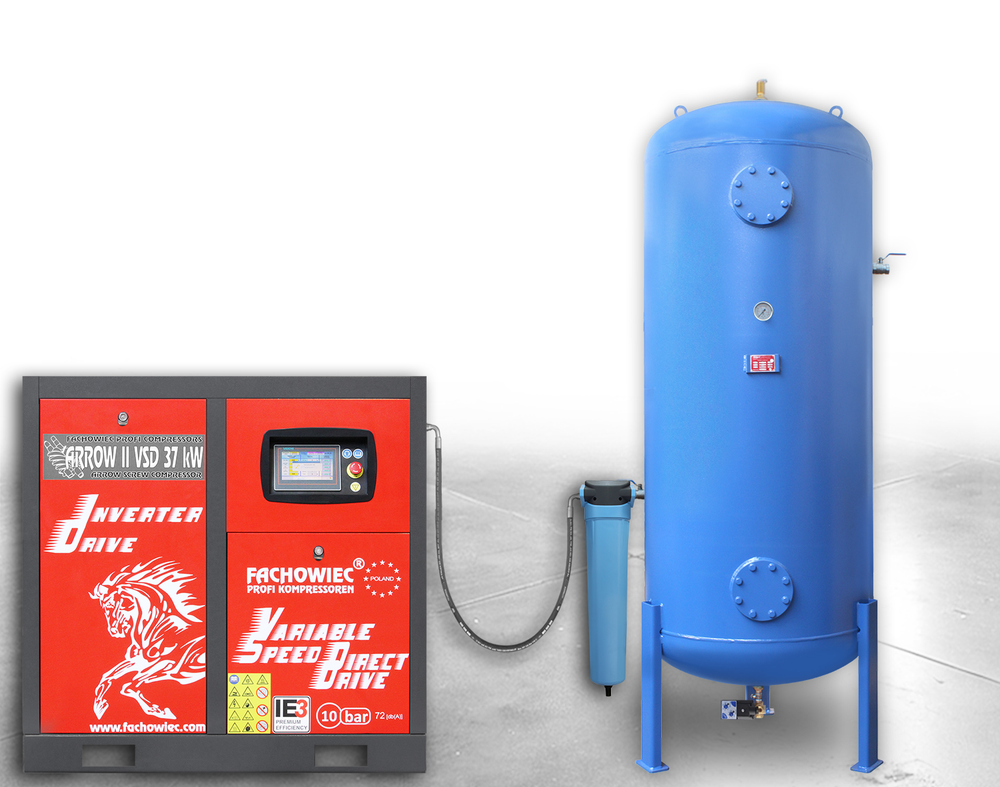 ARROW II sprężarka śrubowa VSD 37 kW 1160-3000 l/min. 10bar + zbiornik 1000l + separator + osprzęt