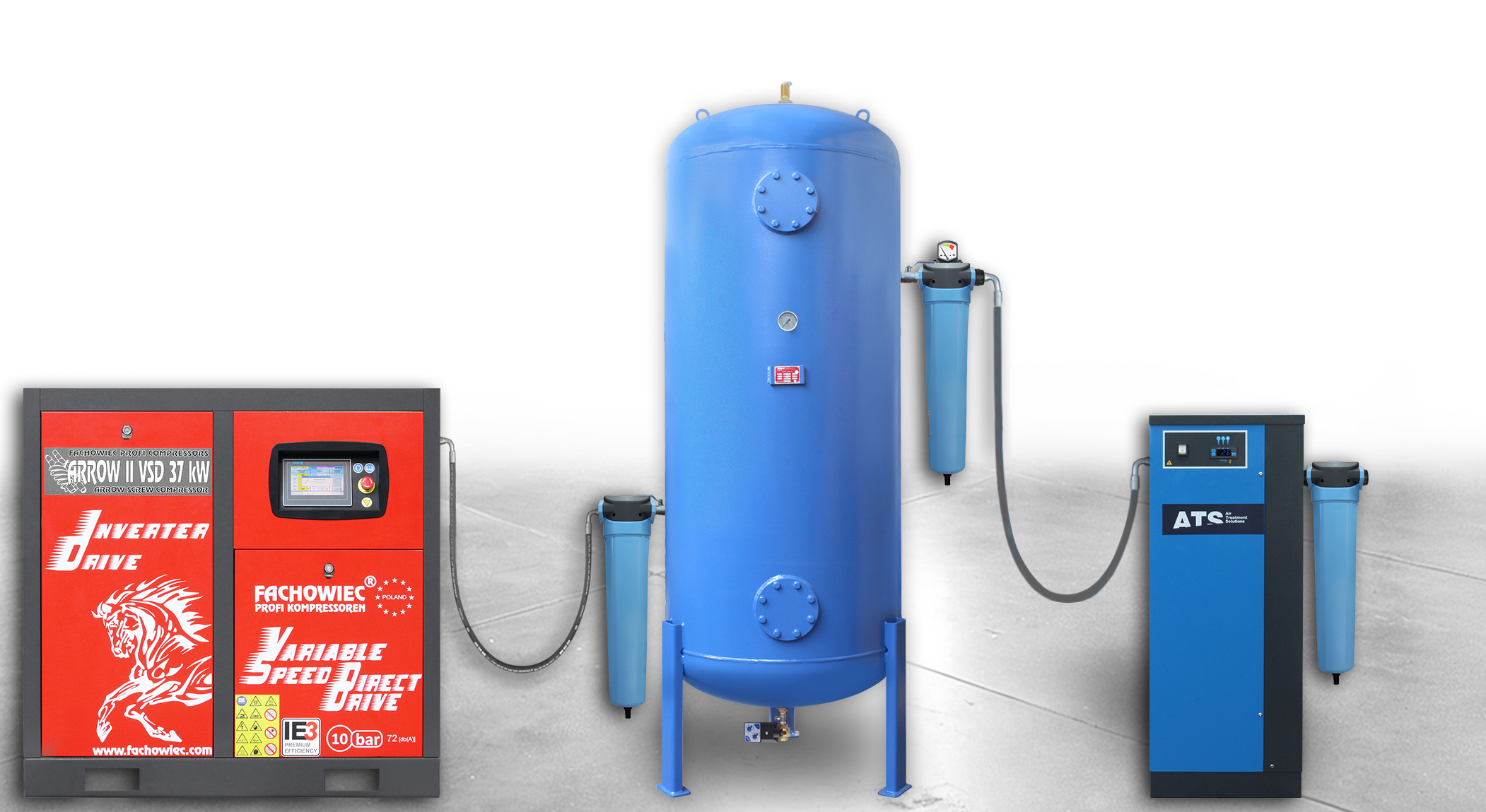 ARROW II sprężarka śrubowa VSD 37 kW 1160-3000 l/min. 10bar + zbiornik 1000l + separator + osprzęt